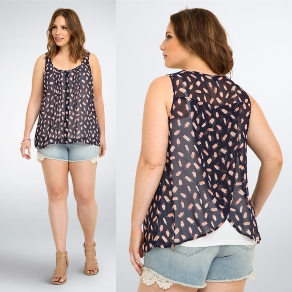 Torrid 0 Popsicle Chiffon Tulip Back Tank Top